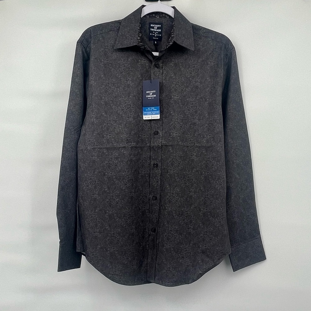 Society of Threads NWT slim fit comfort gray paisley print long sleeve button up